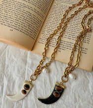 Load image into Gallery viewer, Enamel Horn Gold Necklace with Semiprecious and Pearl Accent